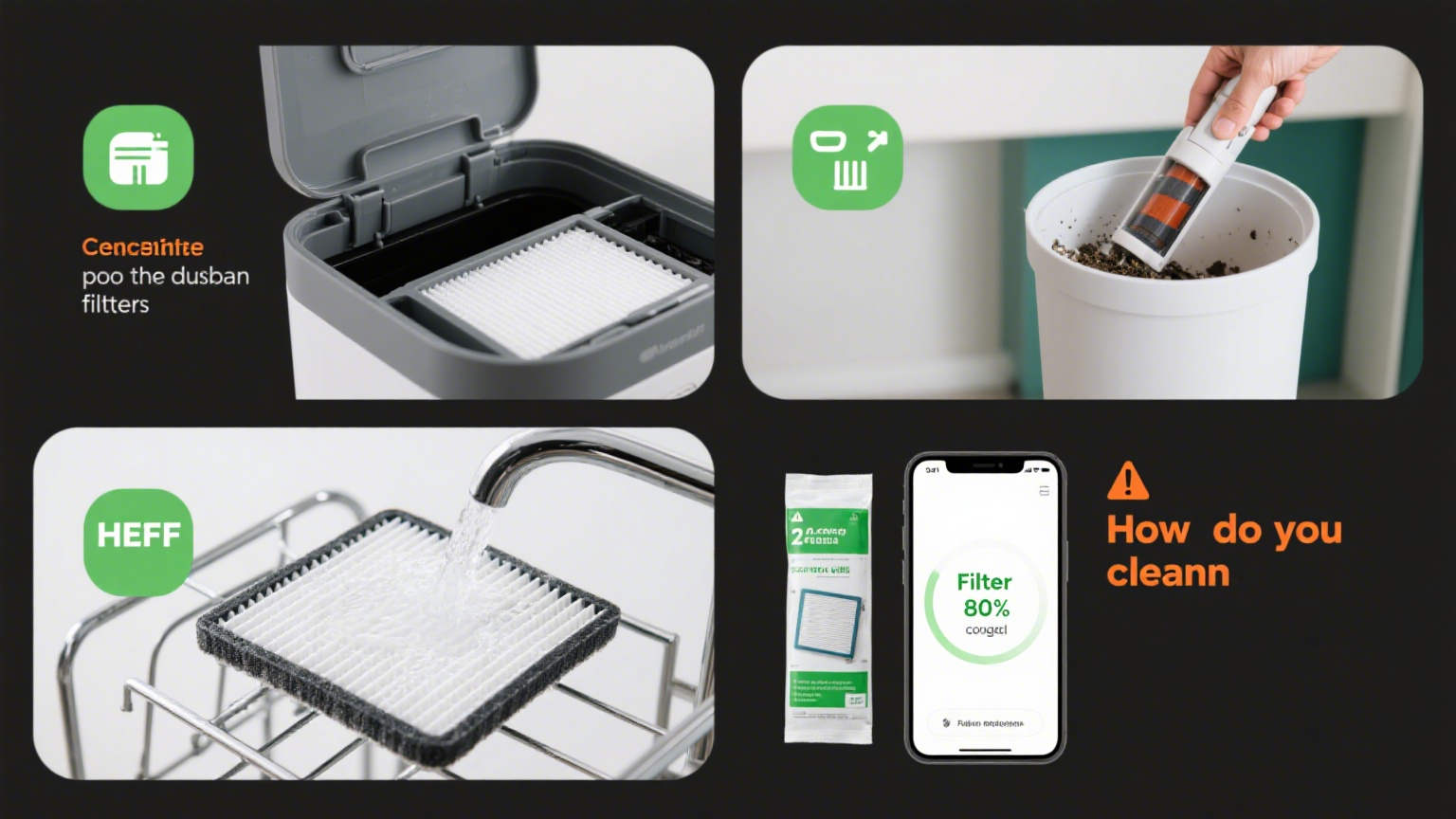 How do you clean the dustbin and filters?
